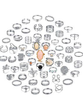 60 Pcs Gold Stackable Rings Set for Women - Dainty Non-Tarnish Midi & Knuckle